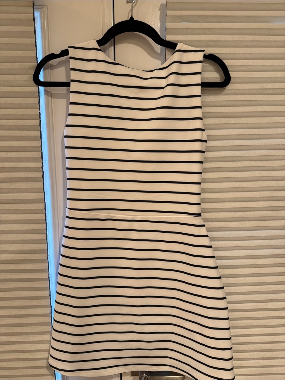Sleeveless White Mini Tennis Dress with Black Stripes
